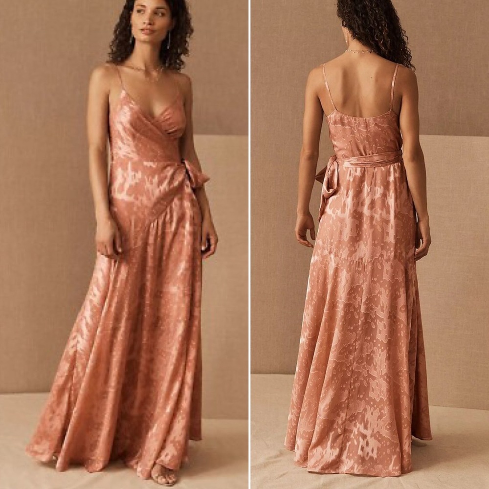 Hutch Bhlden Alden Maxi Gown Pink Wrap Dress Floor Length Anthro Wedding Party